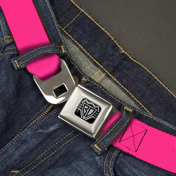 Buckle Down BD Wings Logo CLOSE-UP Full Color Black Silver Seatbelt Belt - Hot Pink Webbing