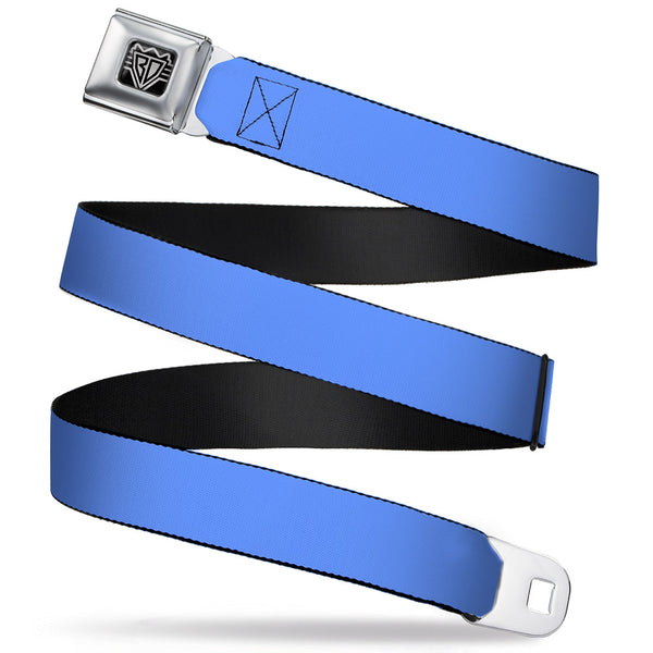 buckle down BD Wings Logo CLOSE-UP Full Color Black Silver Seatbelt Belt - Baby Blue Webbing