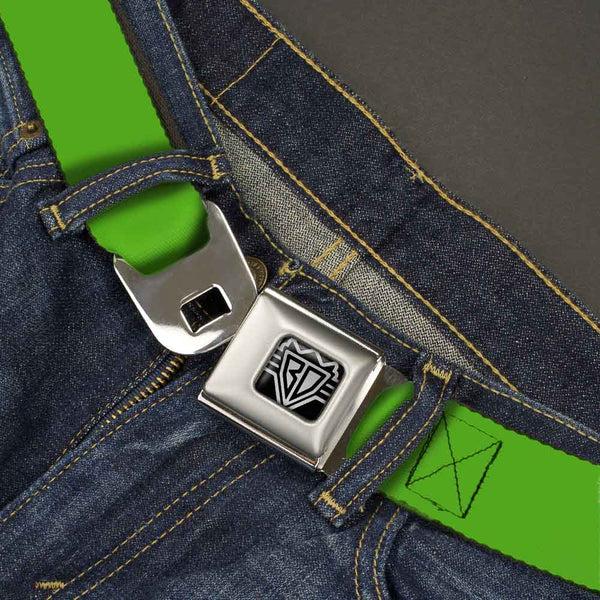 Buckle Down BD Wings Logo CLOSE-UP Full Color Black Silver Seatbelt Belt - Lime Green Webbing