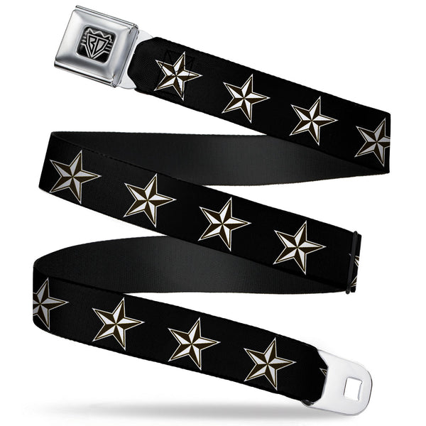 buckle down BD Wings Logo CLOSE-UP Full Color Black Silver Seatbelt Belt - Nautical Star Black/White Webbing