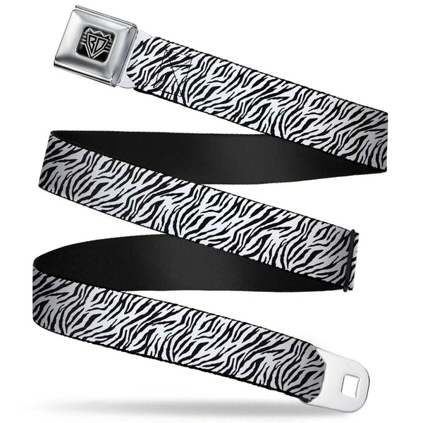buckle down BD Wings Logo CLOSE-UP Full Color Black Silver Seatbelt Belt - Zebra 2 White Webbing
