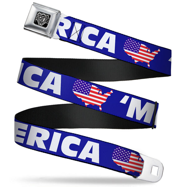 buckle down BD Wings Logo CLOSE-UP Full Color Black Silver Seatbelt Belt - 'MERICA/USA Silhouette Blue/White/US Flag Webbing