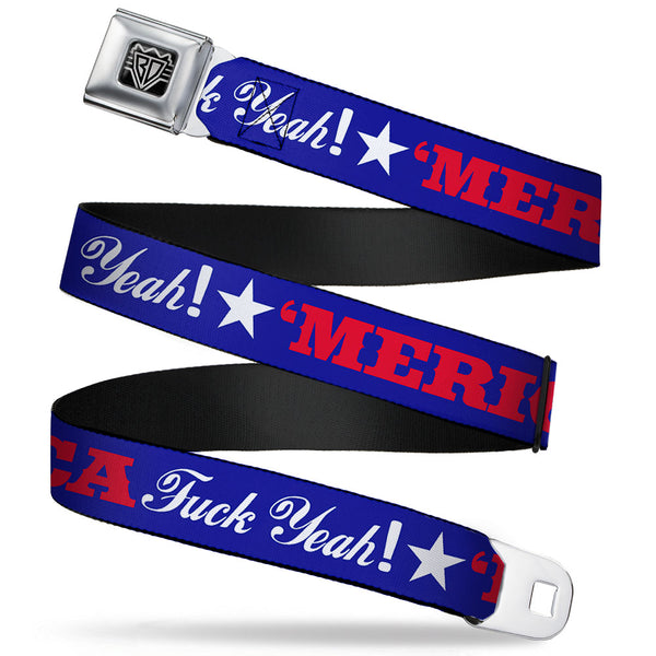 buckle down BD Wings Logo CLOSE-UP Full Color Black Silver Seatbelt Belt - 'MERICA FUCK YEAH /Star Blue/Red/White Webbing