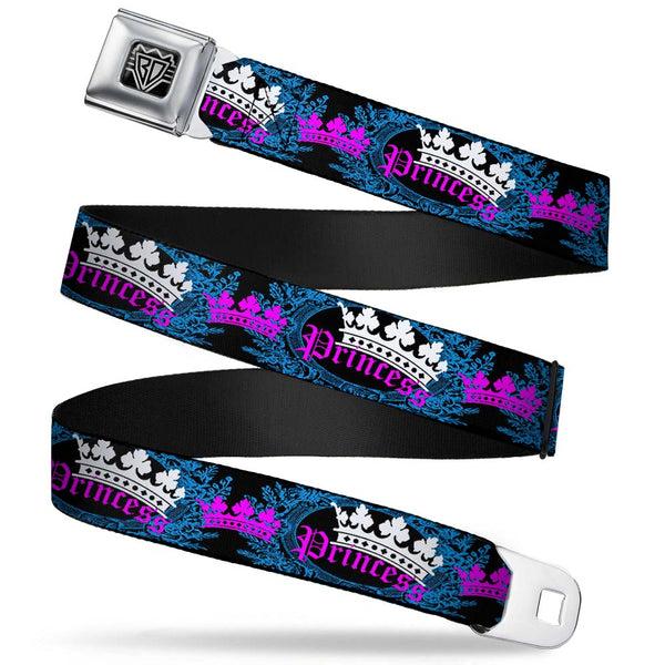 buckle down BD Wings Logo CLOSE-UP Full Color Black Silver Seatbelt Belt - Crown Princess Oval Black/Turquoise Webbing