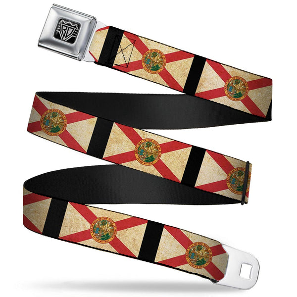 buckle down BD Wings Logo CLOSE-UP Full Color Black Silver Seatbelt Belt - Florida Flags/Black Webbing