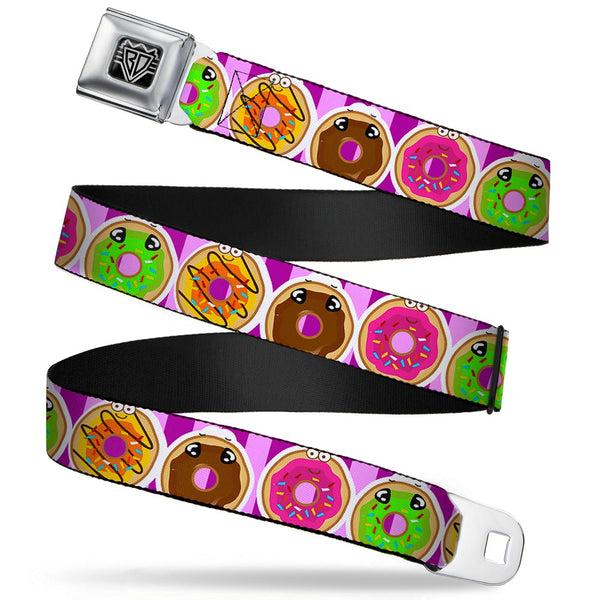 buckle down BD Wings Logo CLOSE-UP Full Color Black Silver Seatbelt Belt - Sprinkle Donut Expressions Pink Webbing