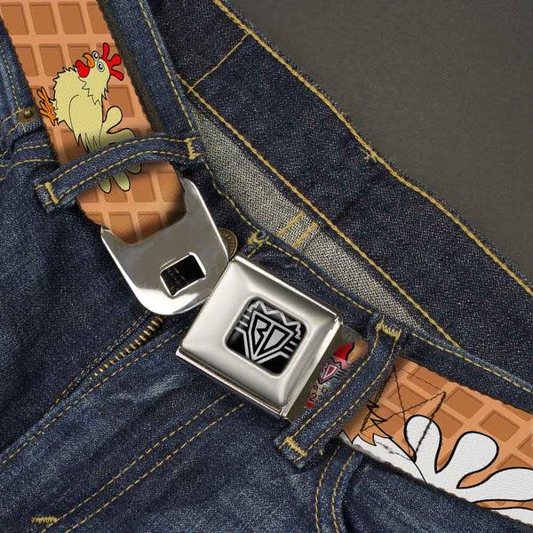 Buckle Down BD Wings Logo CLOSE-UP Full Color Black Silver Seatbelt Belt - Waffle/Chicken Poses Webbing