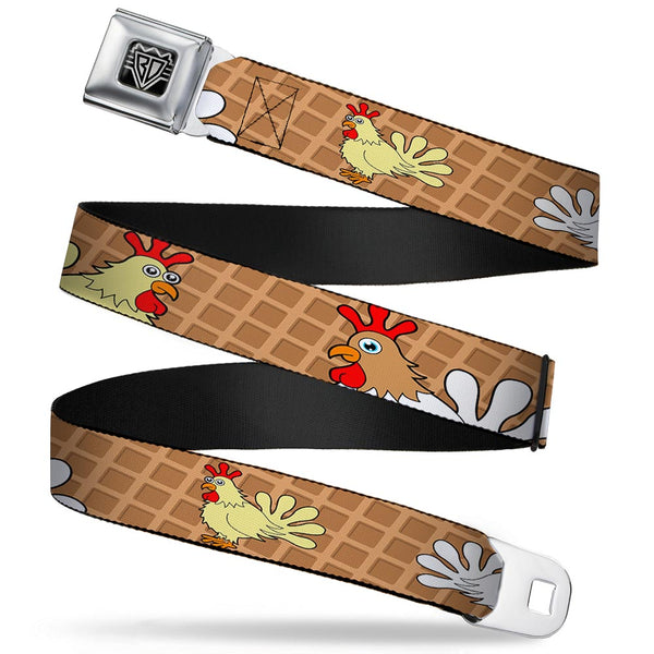 buckle down BD Wings Logo CLOSE-UP Full Color Black Silver Seatbelt Belt - Waffle/Chicken Poses Webbing