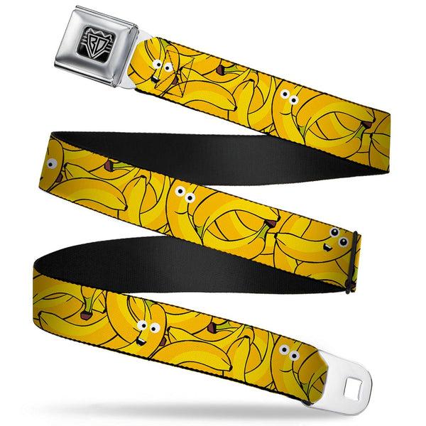 buckle down BD Wings Logo CLOSE-UP Full Color Black Silver Seatbelt Belt - Bananas Stacked Cartoon Yellows Webbing