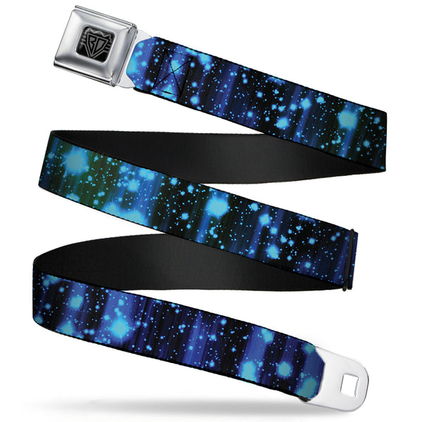 buckle down BD Wings Logo CLOSE-UP Full Color Black Silver Seatbelt Belt - Galaxy Sparkle Black/Blue-Purple Fade Webbing