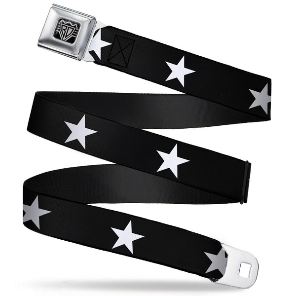 buckle down BD Wings Logo CLOSE-UP Full Color Black Silver Seatbelt Belt - Star Black/White Webbing