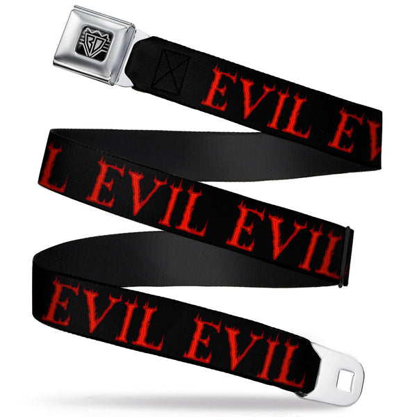 buckle down BD Wings Logo CLOSE-UP Full Color Black Silver Seatbelt Belt - Flaming EVIL Black/Red Webbing