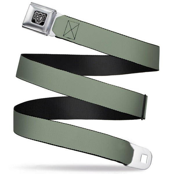 buckle down BD Wings Logo CLOSE-UP Full Color Black Silver Seatbelt Belt - Khaki Green Webbing