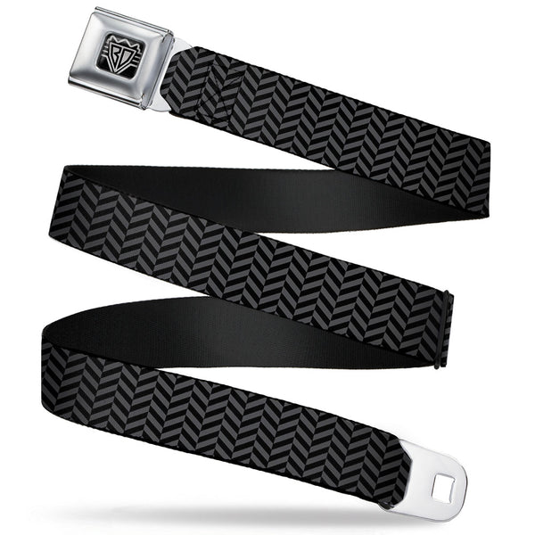 buckle down BD Wings Logo CLOSE-UP Full Color Black Silver Seatbelt Belt - Herringbone Black/Gray Webbing