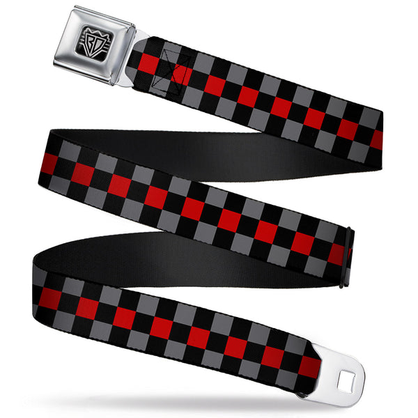 buckle down BD Wings Logo CLOSE-UP Full Color Black Silver Seatbelt Belt - Checker Black/Gray/1 Red Webbing