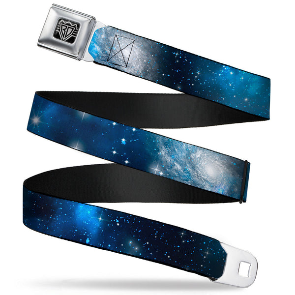 buckle down BD Wings Logo CLOSE-UP Full Color Black Silver Seatbelt Belt - Galaxy Blues/Blues Webbing