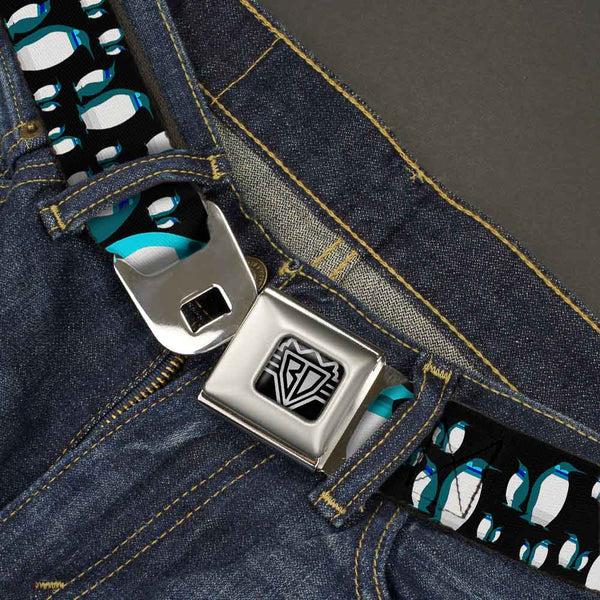 Buckle Down BD Wings Logo CLOSE-UP Full Color Black Silver Seatbelt Belt - Emperor Penguins Gray/Blues Webbing