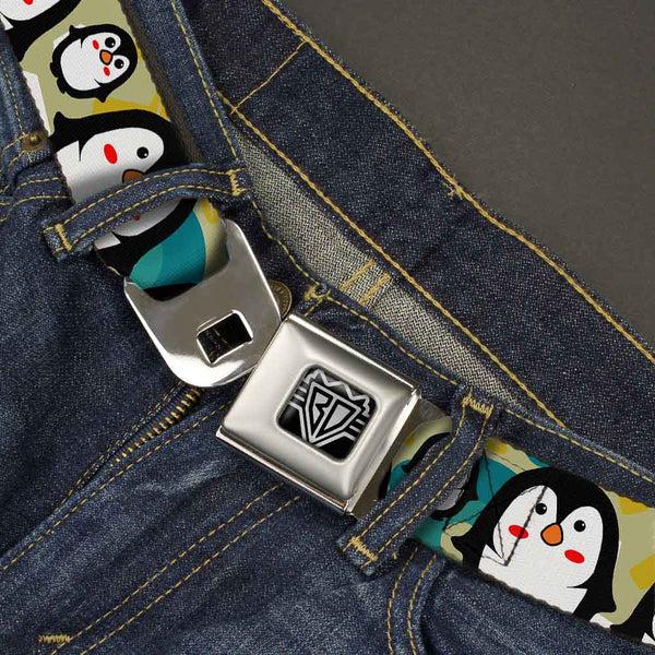 Buckle Down BD Wings Logo CLOSE-UP Full Color Black Silver Seatbelt Belt - Penguin Cartoon Webbing