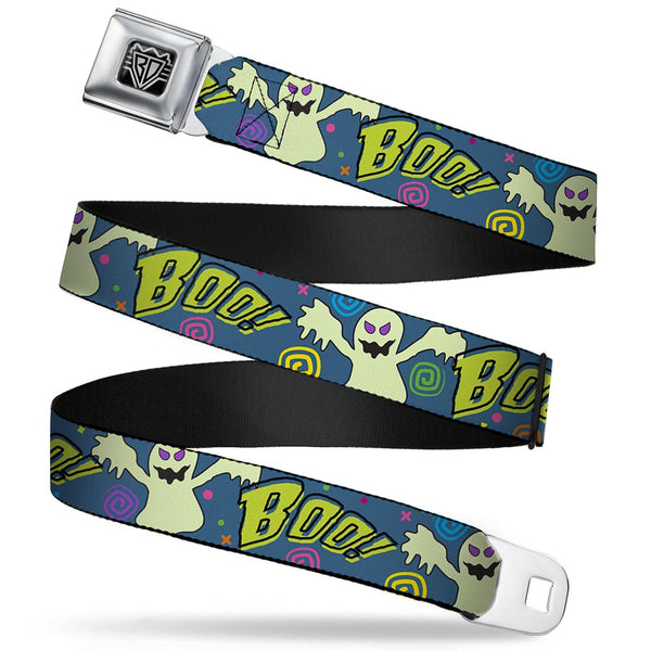 buckle down BD Wings Logo CLOSE-UP Full Color Black Silver Seatbelt Belt - Ghost BOO Blue/Multi Color Webbing