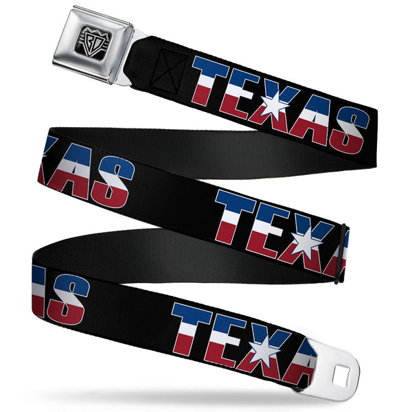 buckle down BD Wings Logo CLOSE-UP Full Color Black Silver Seatbelt Belt - TEXAS w/Star Black/White/Blue/Red Webbing