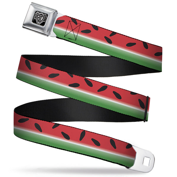 buckle down BD Wings Logo CLOSE-UP Full Color Black Silver Seatbelt Belt - Watermelon Stripe Red/Green/Black Webbing