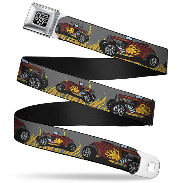 buckle down BD Wings Logo CLOSE-UP Full Color Black Silver Seatbelt Belt - Hot Rod w/Flames Webbing