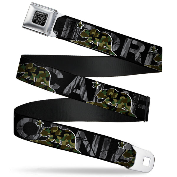buckle down BD Wings Logo CLOSE-UP Full Color Black Silver Seatbelt Belt - CALIFORNIA/Flag Bear Black/Camo Gray/Camo Olive Webbing