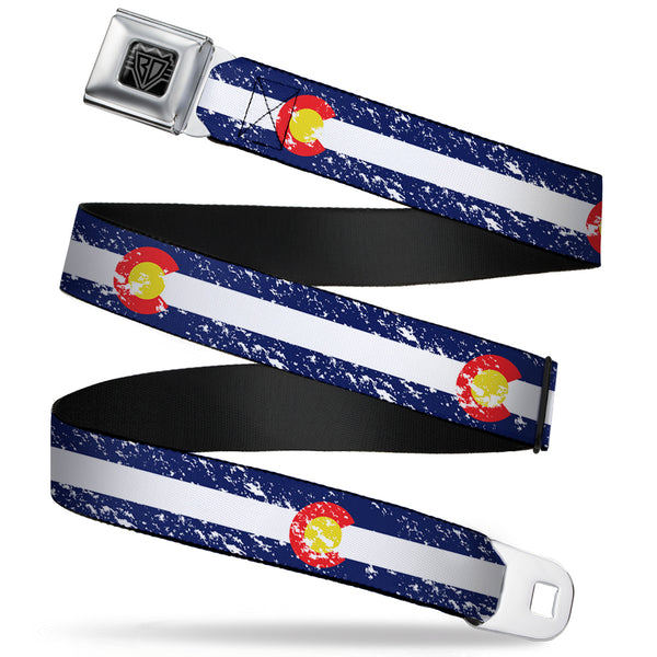 buckle down BD Wings Logo CLOSE-UP Full Color Black Silver Seatbelt Belt - Colorado Flags4 Weathered Webbing