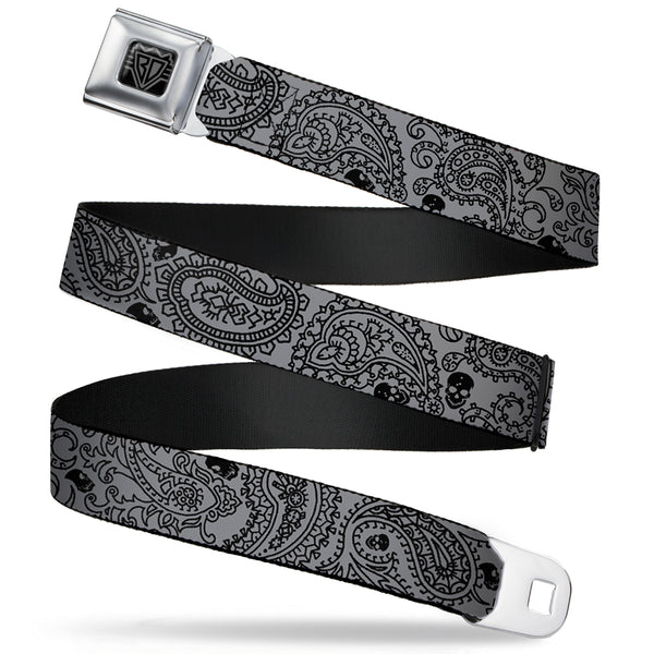 buckle down BD Wings Logo CLOSE-UP Full Color Black Silver Seatbelt Belt - Bandana/Skulls Silver/Black Webbing