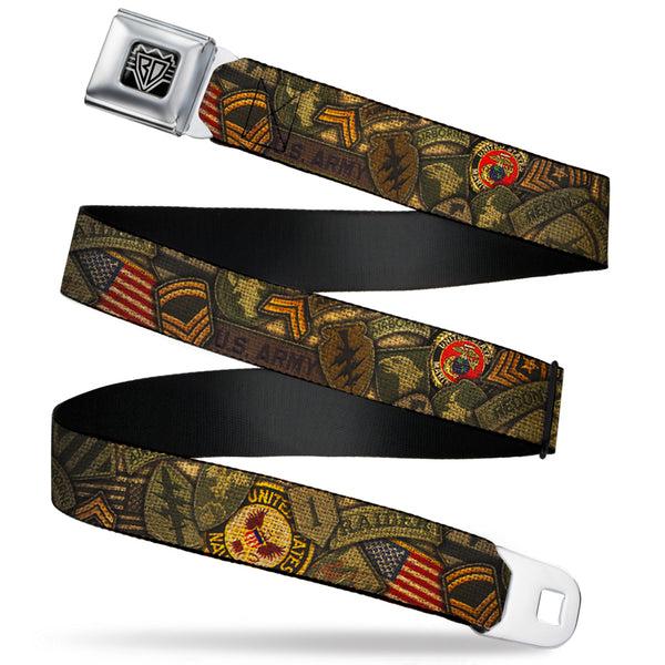 buckle down BD Wings Logo CLOSE-UP Full Color Black Silver Seatbelt Belt - Armed Forces Military Badges Stacked Webbing