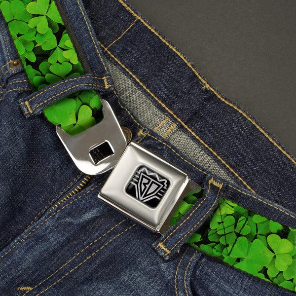 Buckle Down BD Wings Logo CLOSE-UP Full Color Black Silver Seatbelt Belt - Vivid Shamrocks Stacked Webbing