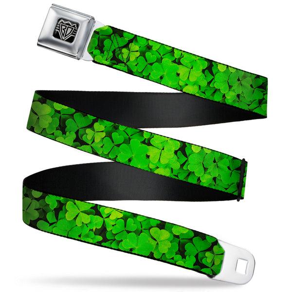 buckle down BD Wings Logo CLOSE-UP Full Color Black Silver Seatbelt Belt - Vivid Shamrocks Stacked Webbing
