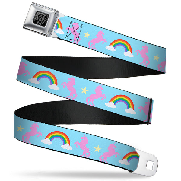 buckle down BD Wings Logo CLOSE-UP Full Color Black Silver Seatbelt Belt - Unicorns/Rainbow/Star Baby Blue/Pink/Yellow Webbing