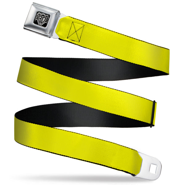 buckle down BD Wings Logo CLOSE-UP Full Color Black Silver Seatbelt Belt - Neon Yellow Webbing