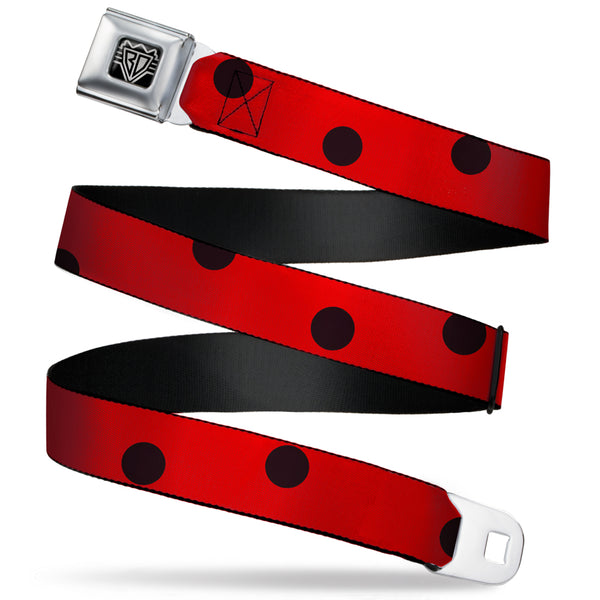 buckle down BD Wings Logo CLOSE-UP Full Color Black Silver Seatbelt Belt - Lady Bug Dots Red/Black Webbing