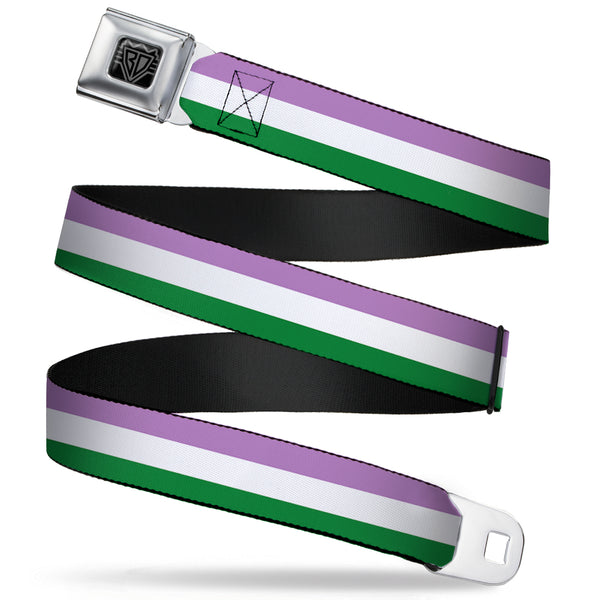 buckle down BD Wings Logo CLOSE-UP Full Color Black Silver Seatbelt Belt - Flag Genderqueer Lavender/White/Green Webbing