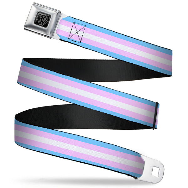 buckle down BD Wings Logo CLOSE-UP Full Color Black Silver Seatbelt Belt - Flag Transgender Baby Blue/Baby Pink/White Webbing