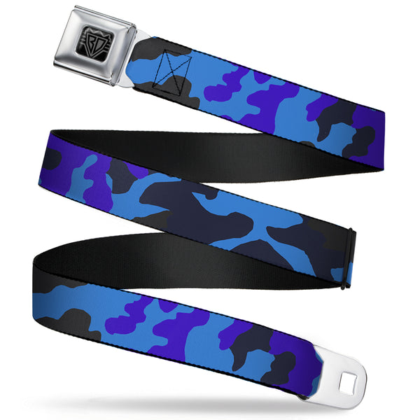 buckle down BD Wings Logo CLOSE-UP Full Color Black Silver Seatbelt Belt - Camo Blue Webbing