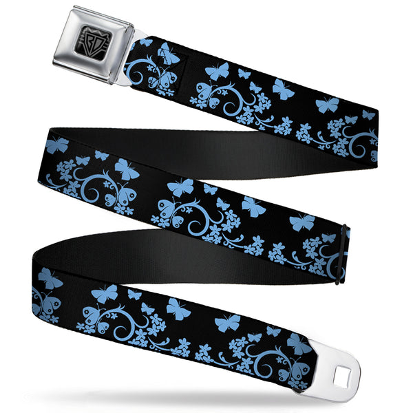 buckle down BD Wings Logo CLOSE-UP Full Color Black Silver Seatbelt Belt - Butterfly Garden Black/Blue Webbing