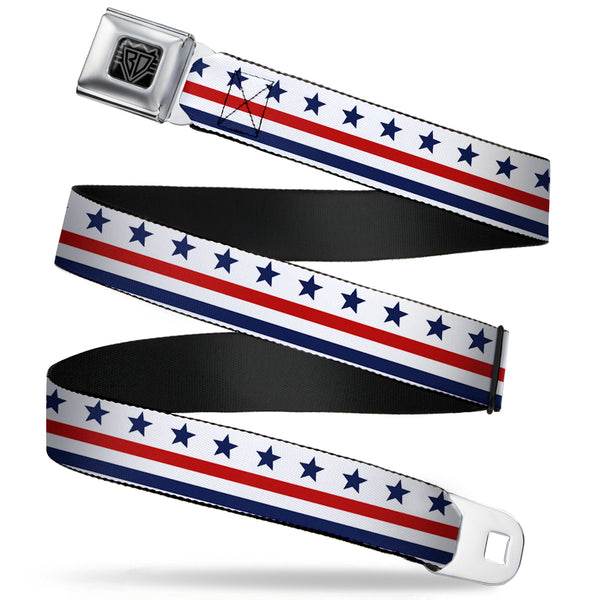 buckle down BD Wings Logo CLOSE-UP Full Color Black Silver Seatbelt Belt - Americana Stars & Stripes7 White/Blue/Red Webbing