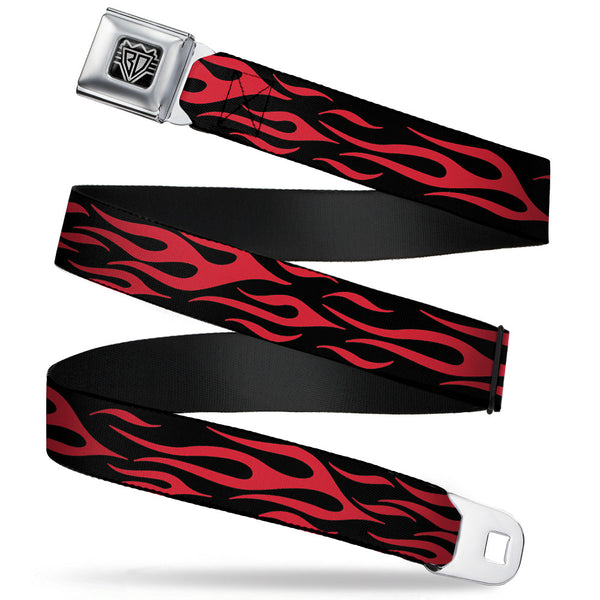 buckle down BD Wings Logo CLOSE-UP Full Color Black Silver Seatbelt Belt - Flame Red Webbing