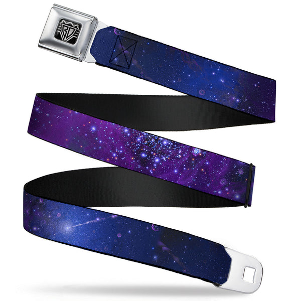 buckle down BD Wings Logo CLOSE-UP Full Color Black Silver Seatbelt Belt - Galaxy Blues/Purples Webbing