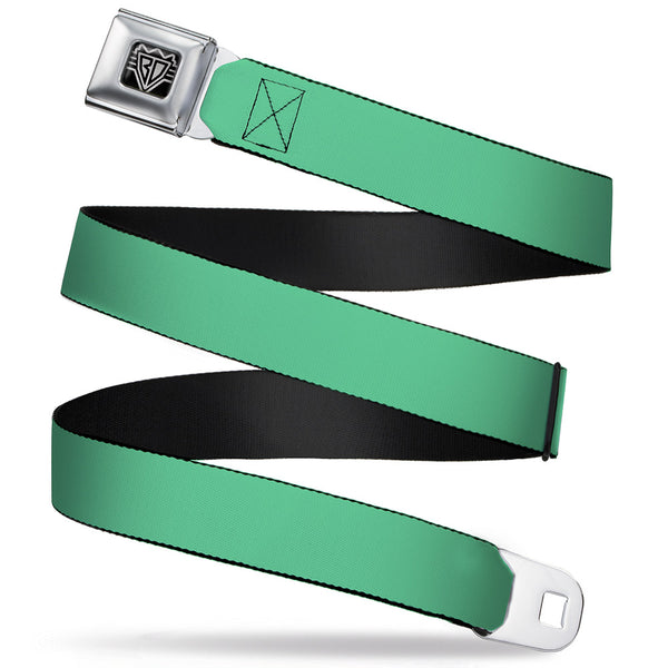 buckle down BD Wings Logo CLOSE-UP Full Color Black Silver Seatbelt Belt - Solid Rainforest Green Webbing