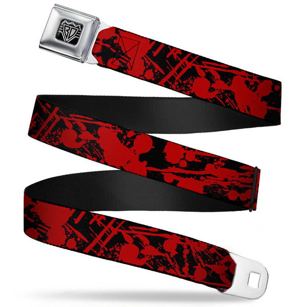 buckle down BD Wings Logo CLOSE-UP Full Color Black Silver Seatbelt Belt - Splatter Black/Red Webbing