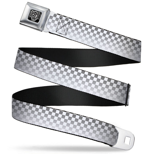 buckle down BD Wings Logo CLOSE-UP Full Color Black Silver Seatbelt Belt - Checker Black/White Fade Out Webbing