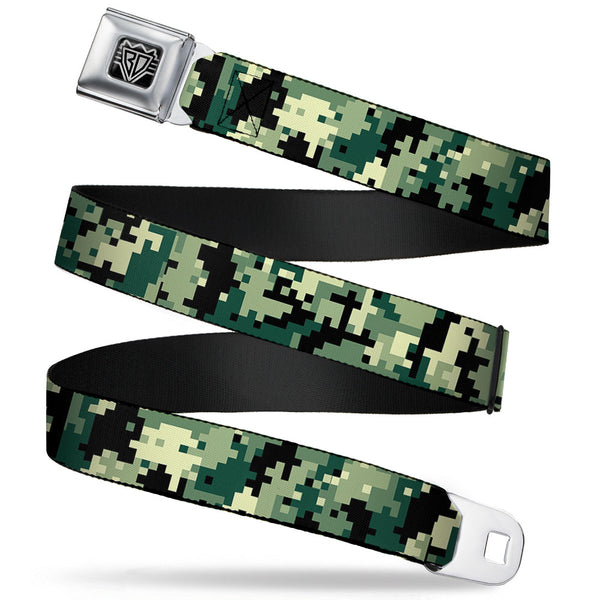 buckle down BD Wings Logo CLOSE-UP Full Color Black Silver Seatbelt Belt - Digital Camo Webbing