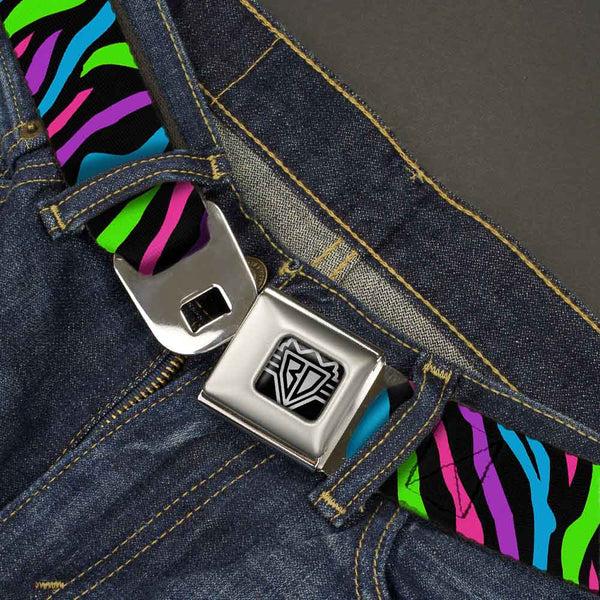 Buckle Down BD Wings Logo CLOSE-UP Full Color Black Silver Seatbelt Belt - Zebra Black/Blue/Green/Pink/Purple Webbing