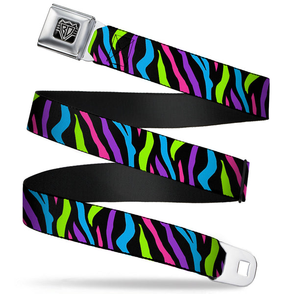 buckle down BD Wings Logo CLOSE-UP Full Color Black Silver Seatbelt Belt - Zebra Black/Blue/Green/Pink/Purple Webbing