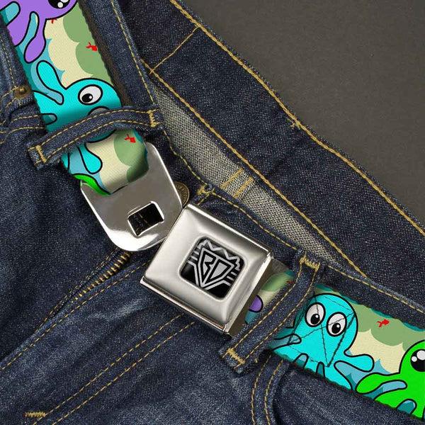Buckle Down BD Wings Logo CLOSE-UP Full Color Black Silver Seatbelt Belt - Octopus Cartoon Webbing