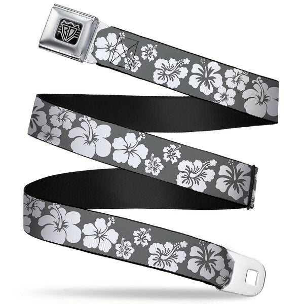 buckle down BD Wings Logo CLOSE-UP Full Color Black Silver Seatbelt Belt - Hibiscus Gray/White Webbing